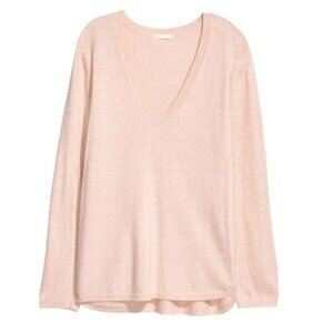H&M Womens V-Neck Long Sleeve Light Pink Sweater